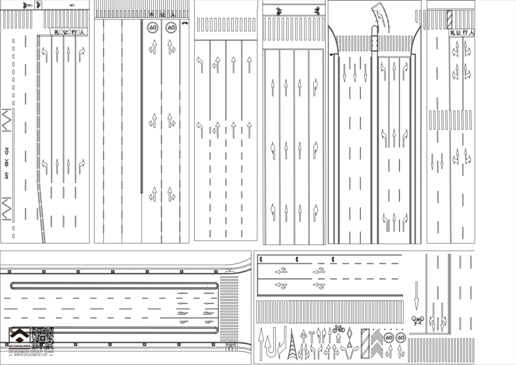 市政道路标识划线 斑马线箭头 地面车道指示线 高速公路标准段 图库-设计盒子