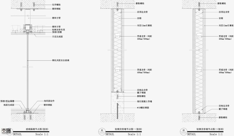 室内常用隔墙节点大样图-设计盒子